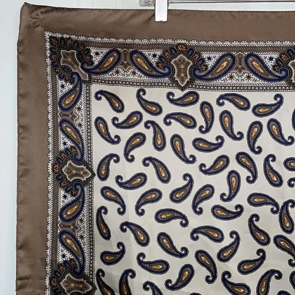 Vtg 70s Herman Pecker & Co polyester‎ paisley large square scarf